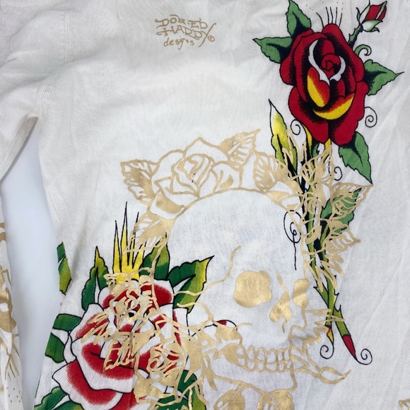 Pre-Owned Vintage Ed Hardy Tunic Sweater Y2K  SizeM White/Cream 100% Cotton - Picture 7 of 12